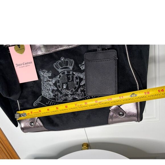 Juicy Couture Classic Scottie Dog Tote Bag Black Velour Metallic Trim HTF Viral - Picture 12 of 15